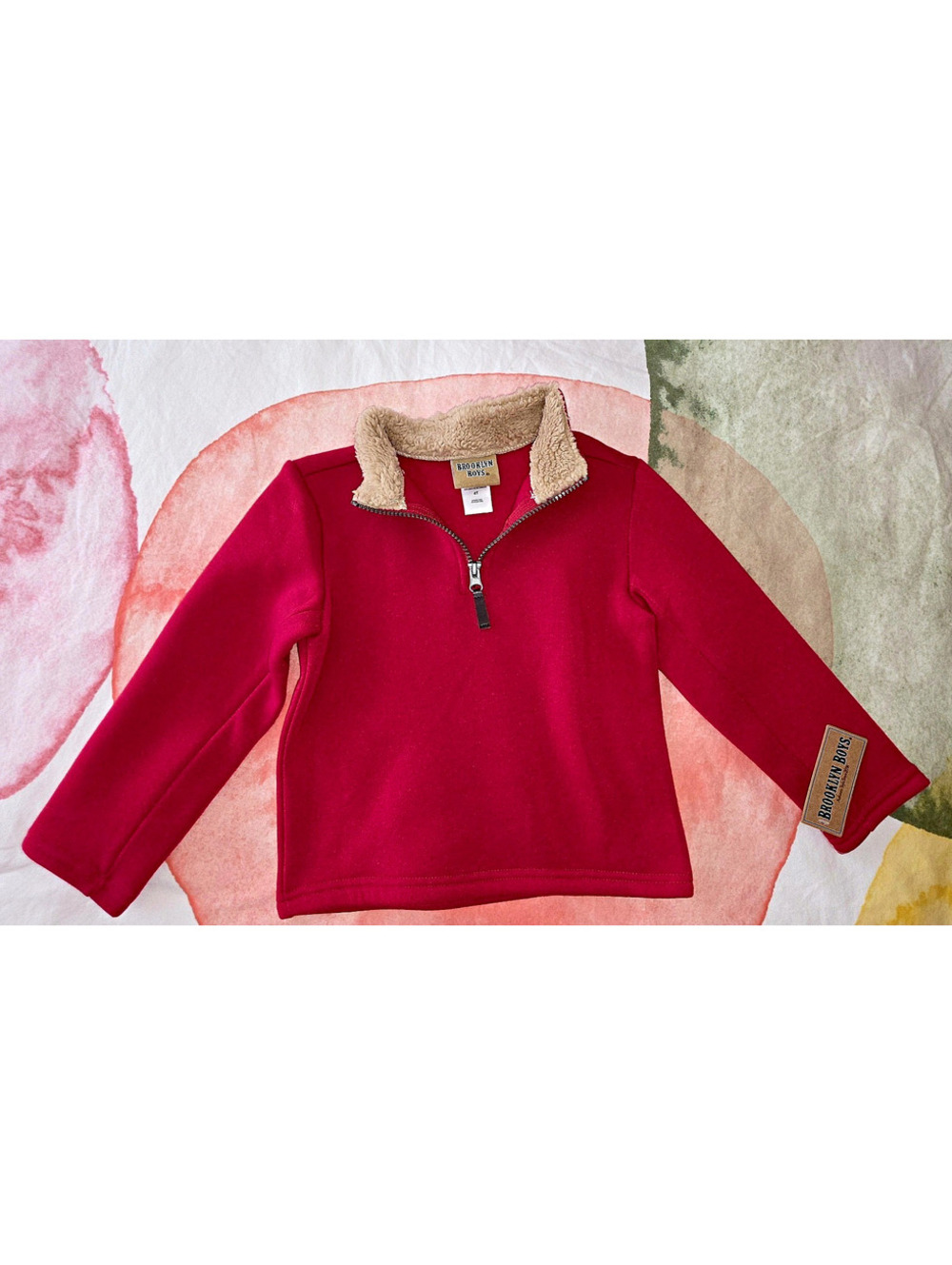 Brooklyn Boys 4T Red Fleece Jacket 1/4 Zip Pullover Faux Fur Collar